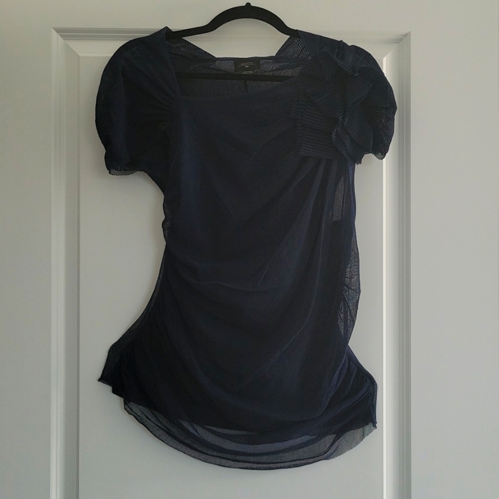 Anthropologie Navy Sheer Short-Sleeve Draped Tank Top